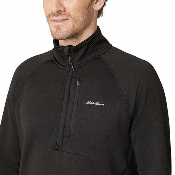 Black NWT Eddie Bauer Men’s Quarter Zip Grid Fleece - Picture 4 of 6